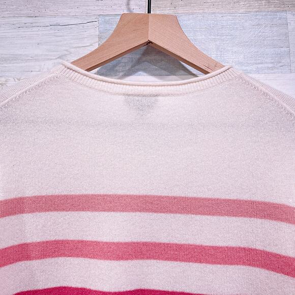 Talbots Pure 100% Cashmere Sweater Cream Stripe Crewneck Womens Small Petite SP - Picture 4 of 7